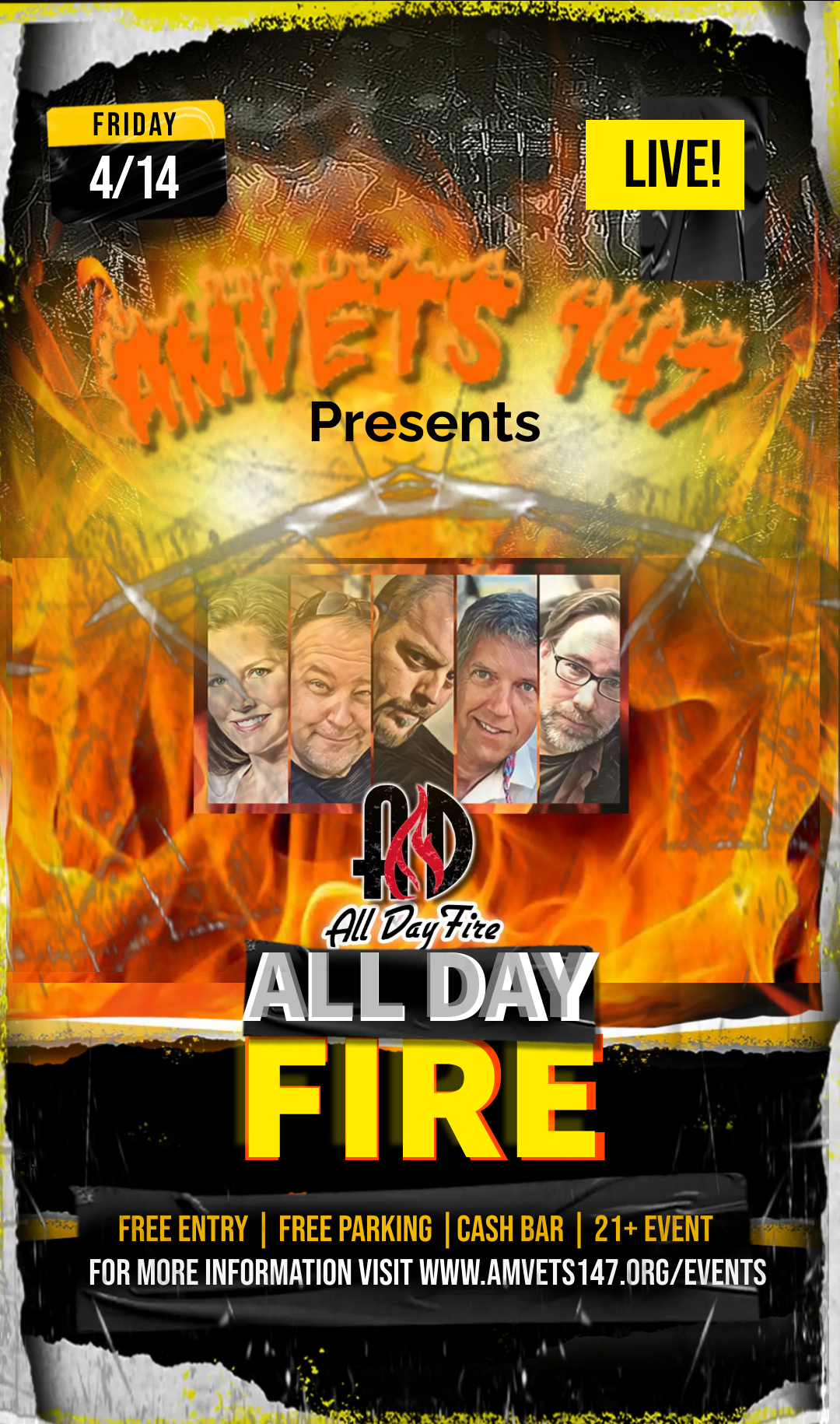 All Day Fire Live band at AmVets Post 147 in Haverhill Massachusetts