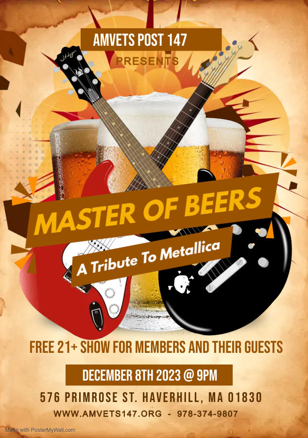 Master Of Beers, A Metalicca Tribute Live Music Entertainment Amvets Post 147 Haverhill Massachusetts